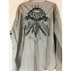 Pelle Pelle Last Man Standing 1978 3XL Long Sleeve Graphic Shirt Gray